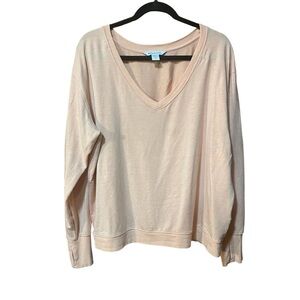 Athleta Sunrise V-Neck Sweatshirt light weight- 1X- Pink/Peach